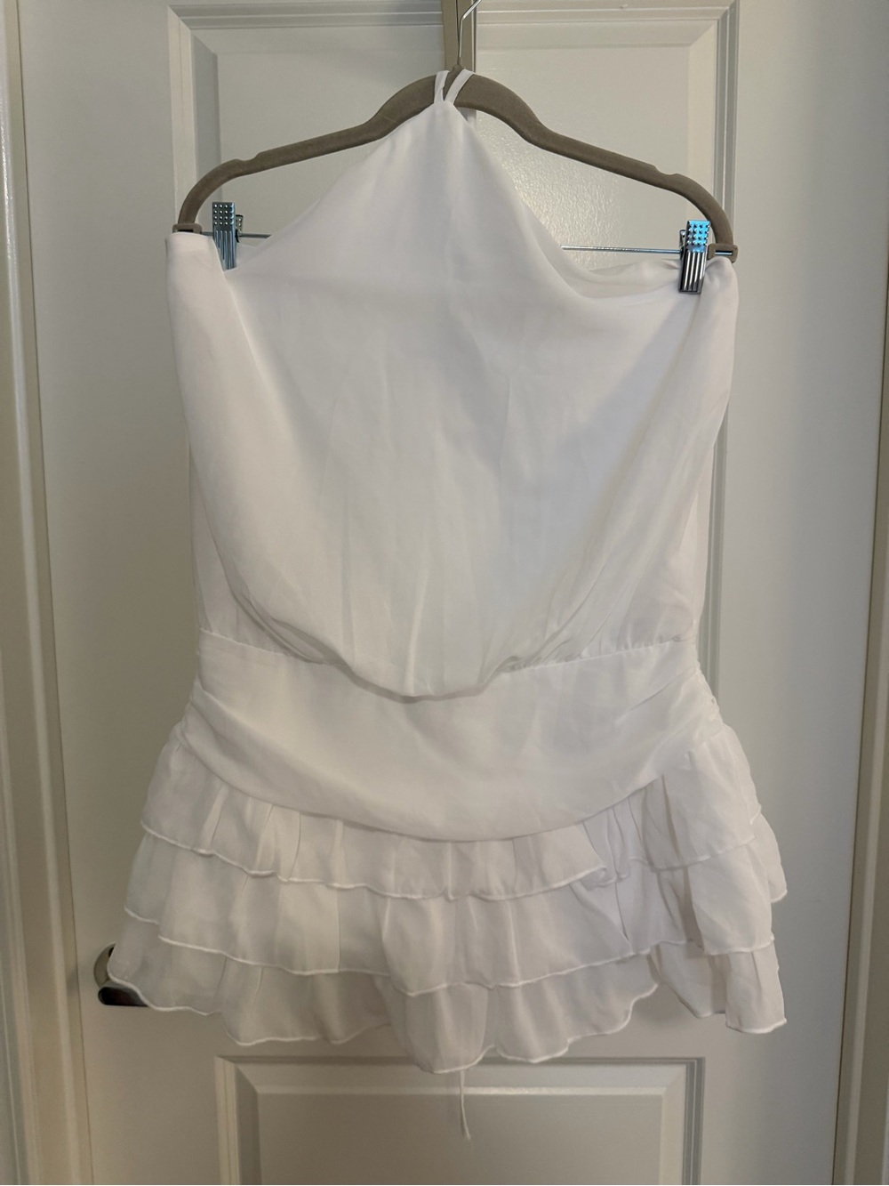 Halter White Layered Ruffle Mini Dress
